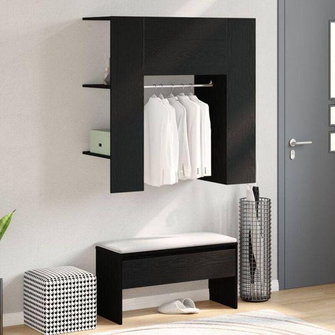 Appendiabiti con Scaffali Rovere Fumo in Legno Multistrato 834202