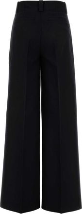 Moncler Womens Wide-Leg Wool Blend Trousers Black Polyester Virgin