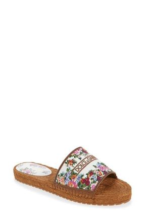 Dolce & Gabbana Floral Embroidered Flat Espadrille Sandal in Bianco/Multicolor at Nordstrom, Size 10Us