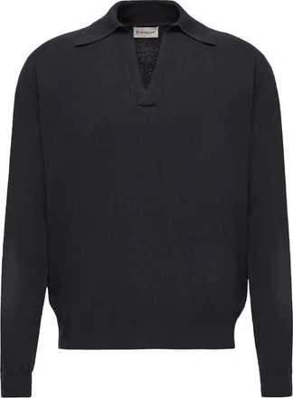Moncler Moncler Wool & Cashmere Long Sleeve Polo Shirt, Men, Blue, Size: 3xl