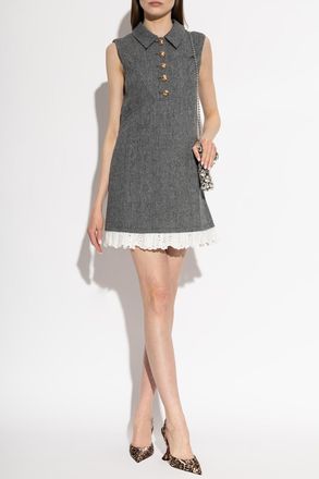 Self Portrait Dress With A Herringbone Pattern, Womens, Grey
