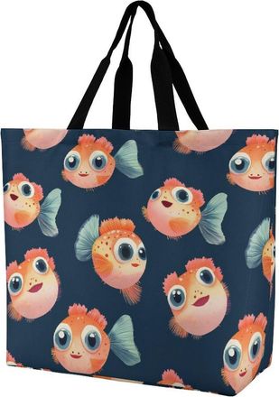 Generic Cute Fish Reusable Shopping Bags Large Capacity Grocery Bag Heavy Duty Tote for Women 40x40x16cm