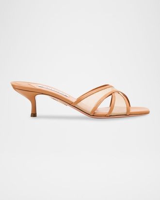 Aquazzura Divine Leather Mesh Crisscross Mule Sandals