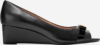 Cole Haan Womens Go-to Malta Peep Toe Bow Wedges - Black Size 10.5