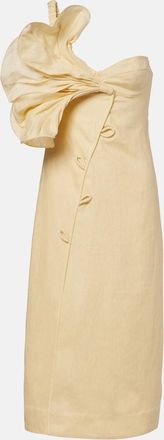 Farm Rio Foral-appliqu&eacute; one-shoulder linen midi dress