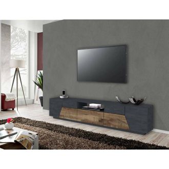 Dmora Dmora - Mobile porta TV Animai, Credenza bassa da soggiorno, Base porta televisione, 100% Made in Italy, cm 220x43h46, Ardesia e Acero