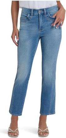 NYDJ Petite Marilyn Straight Ankle Paneled Seam Detail Jeans Womens Clothing Port Sea : 14P 25, Cotton/Denim/Elastane