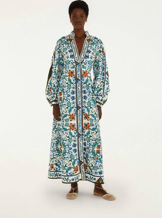 Farm Rio Flora Tile Midi Dress In Off-White