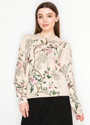 YAL New York Beige Floral Print Sweater