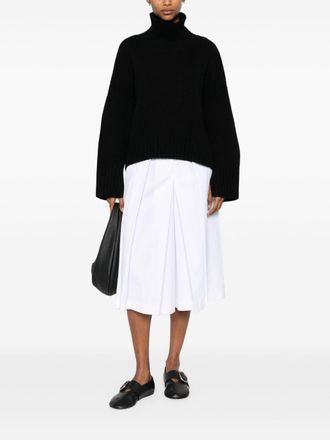 Soft Goat Ribbed Knit Turtleneck Sweater - Black