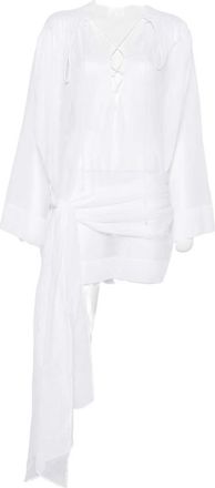 Andamane Lace-up Knotted-waist Mini Dress