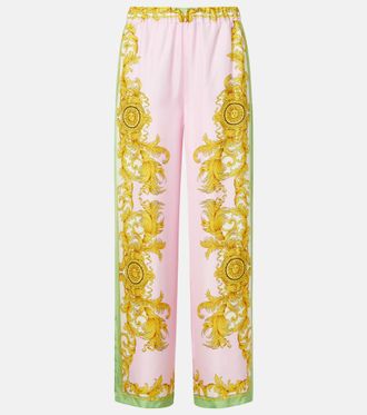 Versace Printed silk twill wide-leg pants