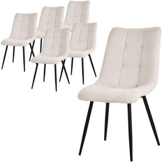 ML Design Set di 6 Sedie per Sala da Pranzo Beige Poltrona da Soggiorno con Rivestimento in Tessuto e Gambe in Metallo Nero Sedia da Cucina con Schienale