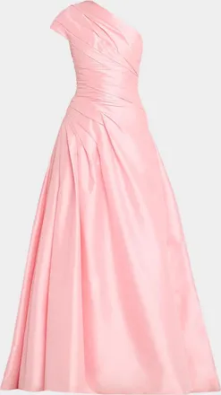 Monique Lhuillier One-Shoulder Draped Taffeta Ball Gown
