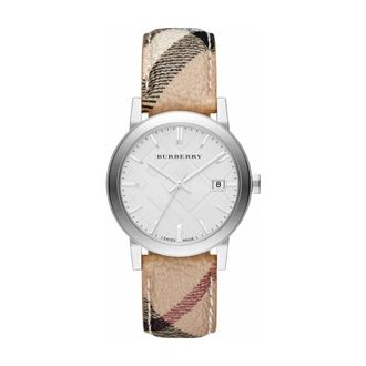 Burberry Accessoires, Dames, Grijs, ONE Size, Leer, Bu 9025 Horloge