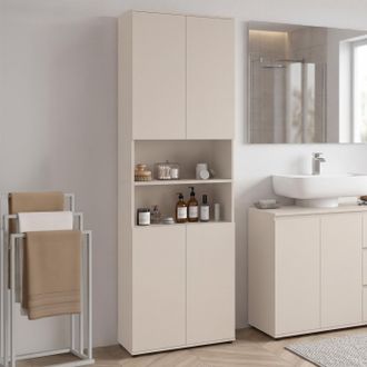 IDMarket Mueble De Ba&ntilde;o Tomi 4 Puertas 2 Huecos Madera Beige