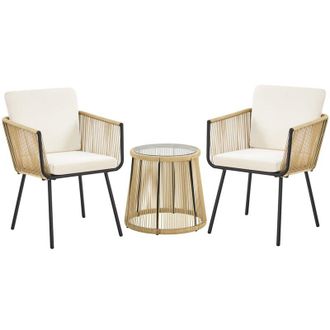 Yaheetech Set Mobili da Giardino di Conversazione per Patio Salottino in Rattan pe 2 Sedie da Esterno con Cuscini e 1 Tavolo in Vetro Set di Bistro Arredamento