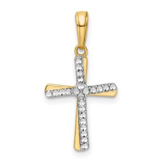 Diamond2Deal 14k Yellow Gold and White Rhodium Diamond-cut Cross Pendant