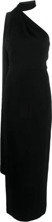 Solace London Kleedjes, Dames, Zwart, XS, Leer, One-Shoulder Maxi Jurk