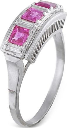 Luxury Bazaar Anello a fascia in platino con diamanti e rubini - Argento