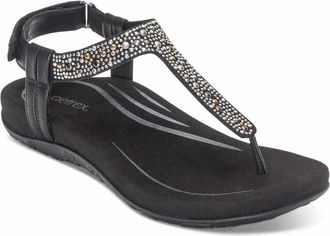 Aetrex Womens Marni Toe Post Walking Sandal In Black