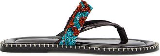 Dries Van Noten Sequin-embellished Patent Leather Flip Flops - Turquoise - 39 (IT39 / UK6)