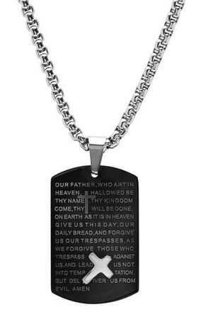 HMY Jewelry Mens Black IP Stainless Steel Lords Prayer Dog Tag Pendant Necklace at Nordstrom Rack