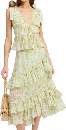 En Saison Claire Tiered Midi Skirt In Sage Yellow
