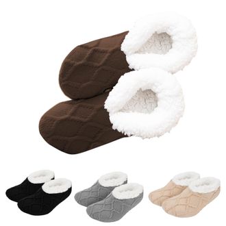Generic Fluffy Slipper Socks for Women Non-Slip Home Socks with Soft Fluff Lining Knitted Warm Winter Bed Socks (Brown,3X-Large)