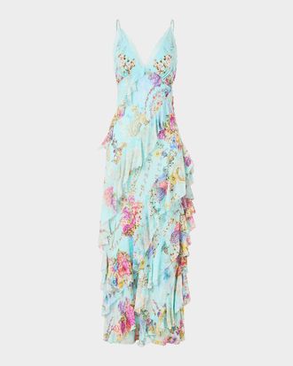 Camilla Bazaar Blooms Asymmetrical Ruffle Slip Dress