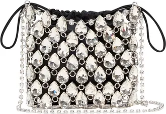 Self Portrait Womens Handbag Crystal Chainmail Mini Silver Metallic Fabric Handbags Hand Bags