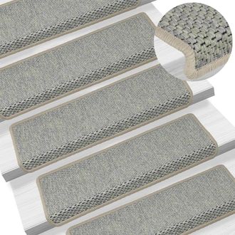 Berkfield Home Stair Mats Self-adhesive Sisal-Look 15 pcs 65x21x4 cm Grey | Size: Medium