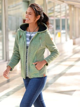 Casual Looks Kapuzenfleecejacke CASUAL LOOKS, Damen, Gr. 52, gr&uuml;n (reseda), 100% Polyester, Fleece:100% Polyester, meliert, unifarben, Jacken Kapuzenfleecejacke