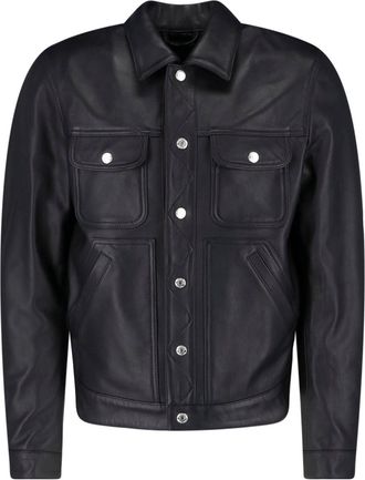 Dsquared2 Sleek Black Leather Jacket with Structured Silhouette