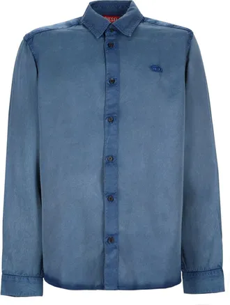 Diesel Washed Blue Viscose Embroidered Shirt