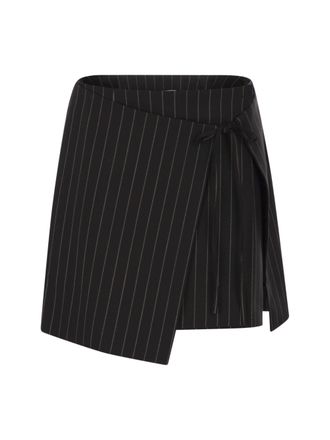 Sportmax Black Pinstripe Double Wrap Mini Skirt
