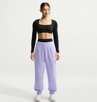 Nike Womens One Therma-FIT Mid-Rise Fleece Jogger Pants in Purple | IO1050-580