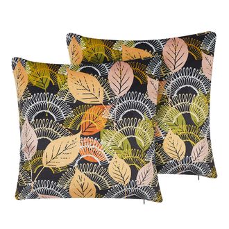 Beliani Beliani - Conjunto De 2 Cojines De Terciopelo Multicolor Patr&oacute;n De Hojas 45 X 45 Cm Cremallera Lagurus