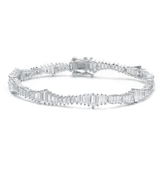 Rachel Glauber White Gold Plated with Clear Cubic Zirconia Tennis Bracelet