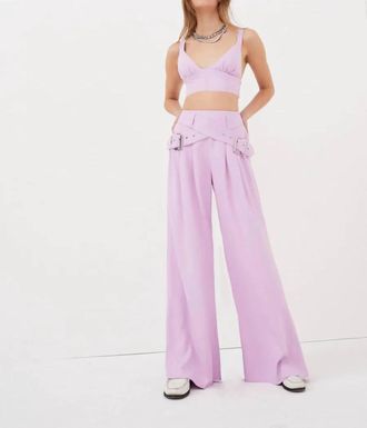 For Love & Lemons Natasha Wide Leg Pant With Belt In Purple