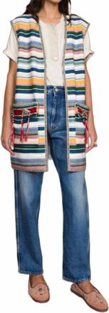 Fortela Woven Long Vest With Conchos In Mix
