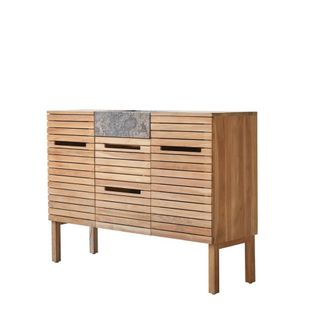 Tikamoon Mueble de ba&ntilde;o de teca maciza y m&aacute;rmol de 125 cm