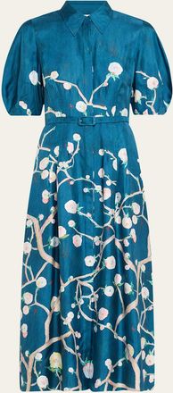 Gabriela Hearst Maude Floral Pleated Midi Shirtdress With Belt