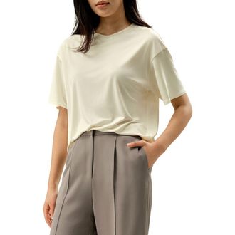 LilySilk Oversized Silk Jersey Tee in Lily White at Nordstrom, Size X-Large