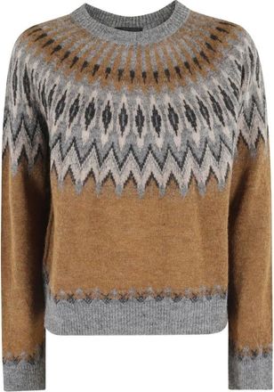 Roberto Collina Truien & Vesten, Dames, Veelkleurig, XS, Fair Isle Trui Grijs Ronde Hals
