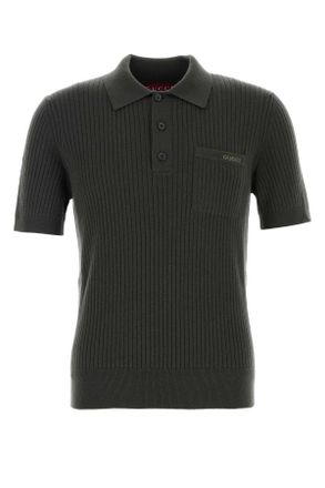Gucci Dark Grey Wool Blend Polo Shirt