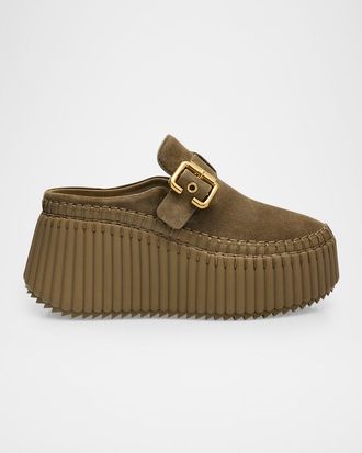 Chlo&eacute; 75mm Nama Suede Platform Clogs