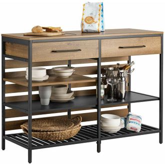 SoBuy Credenza Isola Cucina Con 1 Cassetto e 5 Ripiani Aperti Cassettiera Credenza Ingresso Tavolo Bar Multifunzionale Stile Vintage 120x45x91cm FSB85-PF