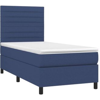 vidaXL Cama Box Spring Colch&oacute;n Y Luces Led Tela Azul 90x190 Cm Vidaxl
