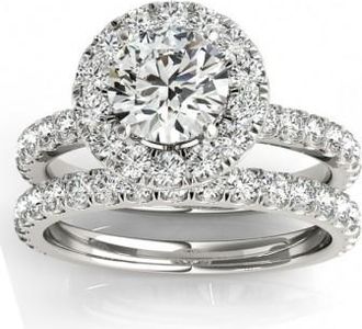 Allurez French Pave Halo Lab Grown Diamond Bridal Ring Set Platinum (1.20ct)